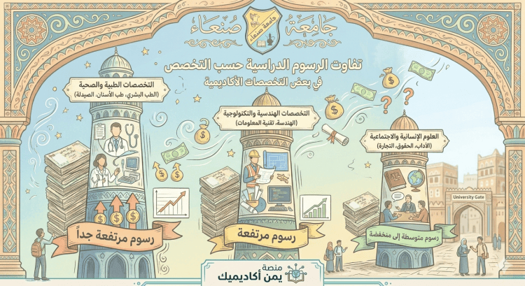 جامعة صنعاء : الرسوم المقرره بكليات الجامعة  حسب الاعوام الماضية