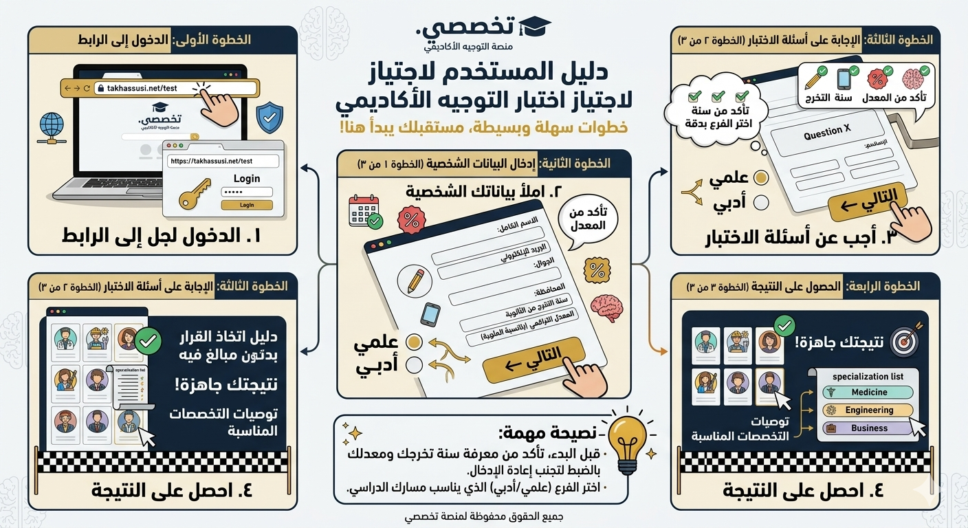 خطوات سهلة وبسيطة لاجتياز اختبار التوجيه الأكاديمي: