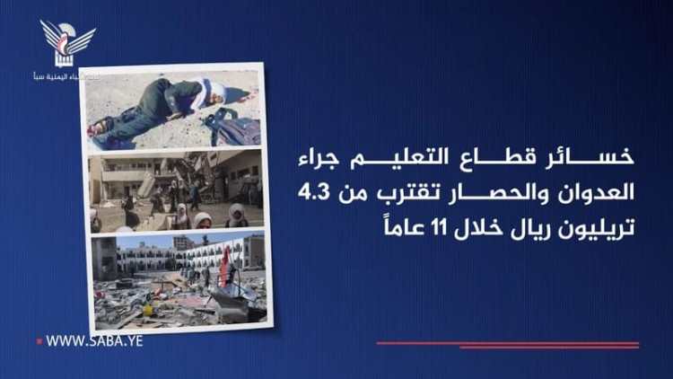 أخبار الوزارة: خسائر قطاع التعليم جراء العدوان والحصار تقترب من 4.3 تريليون ريال خلال 11 عاماً